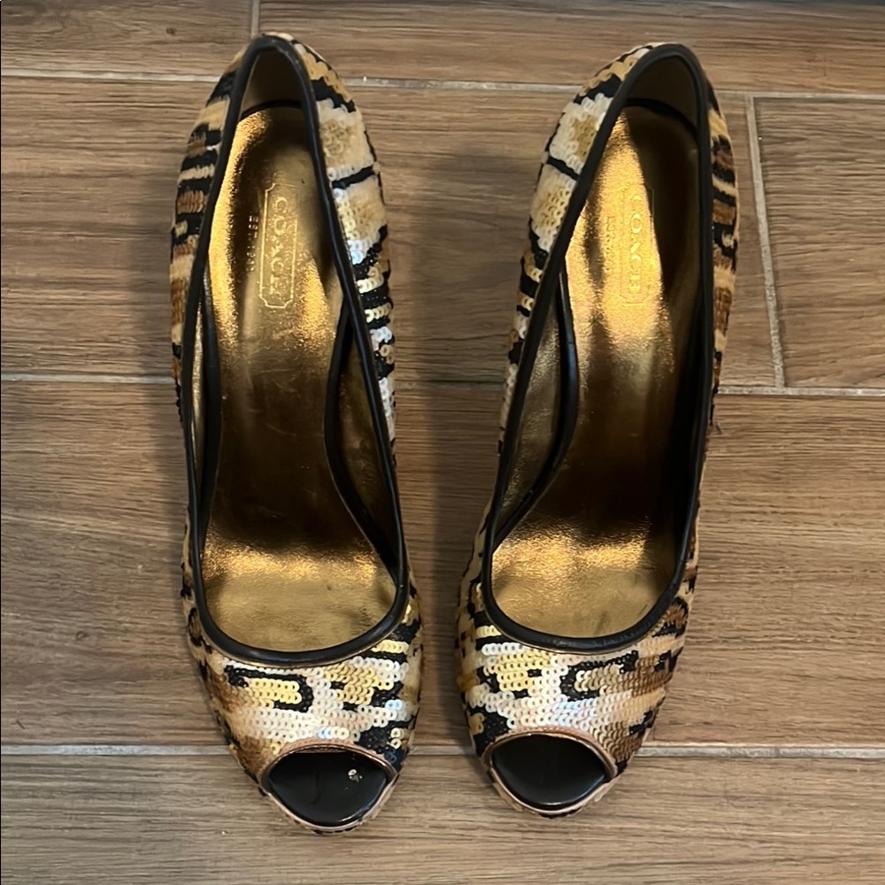 Coach Gold and Black Stiletto Heels